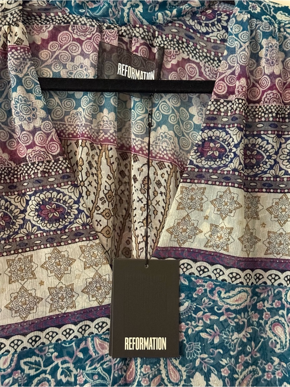 NWT | Reformation | Nicolette Sleeveless Neck-Tie Blouse | Pink/Blue | L - Picture 6 of 8